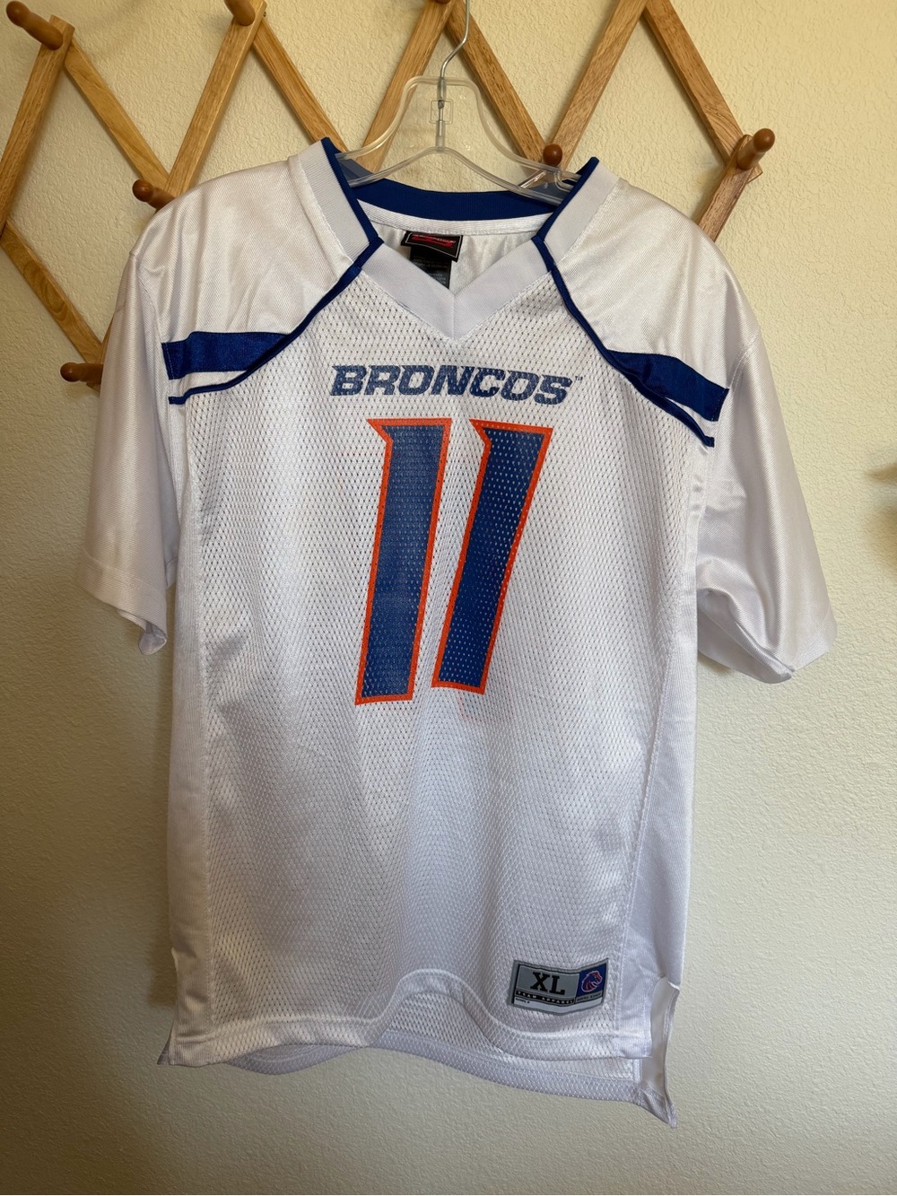 Team Apparel White Broncos Football Jersey with Blue & Orange Accents
